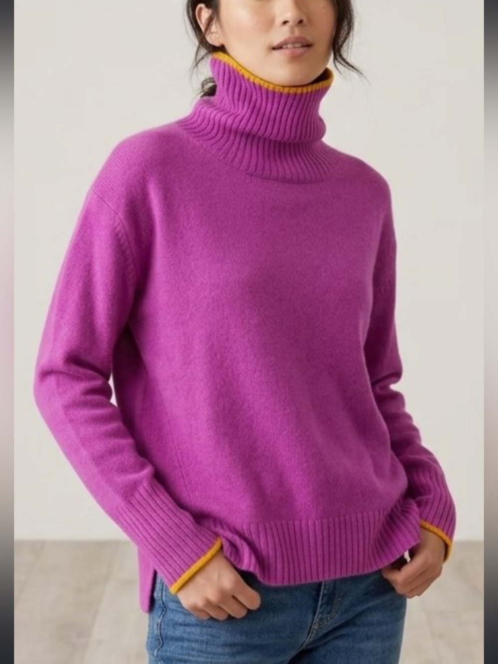 Black Goat Cashmere 100% Cashmere Contrast Trim Turtleneck Sweater - Size S